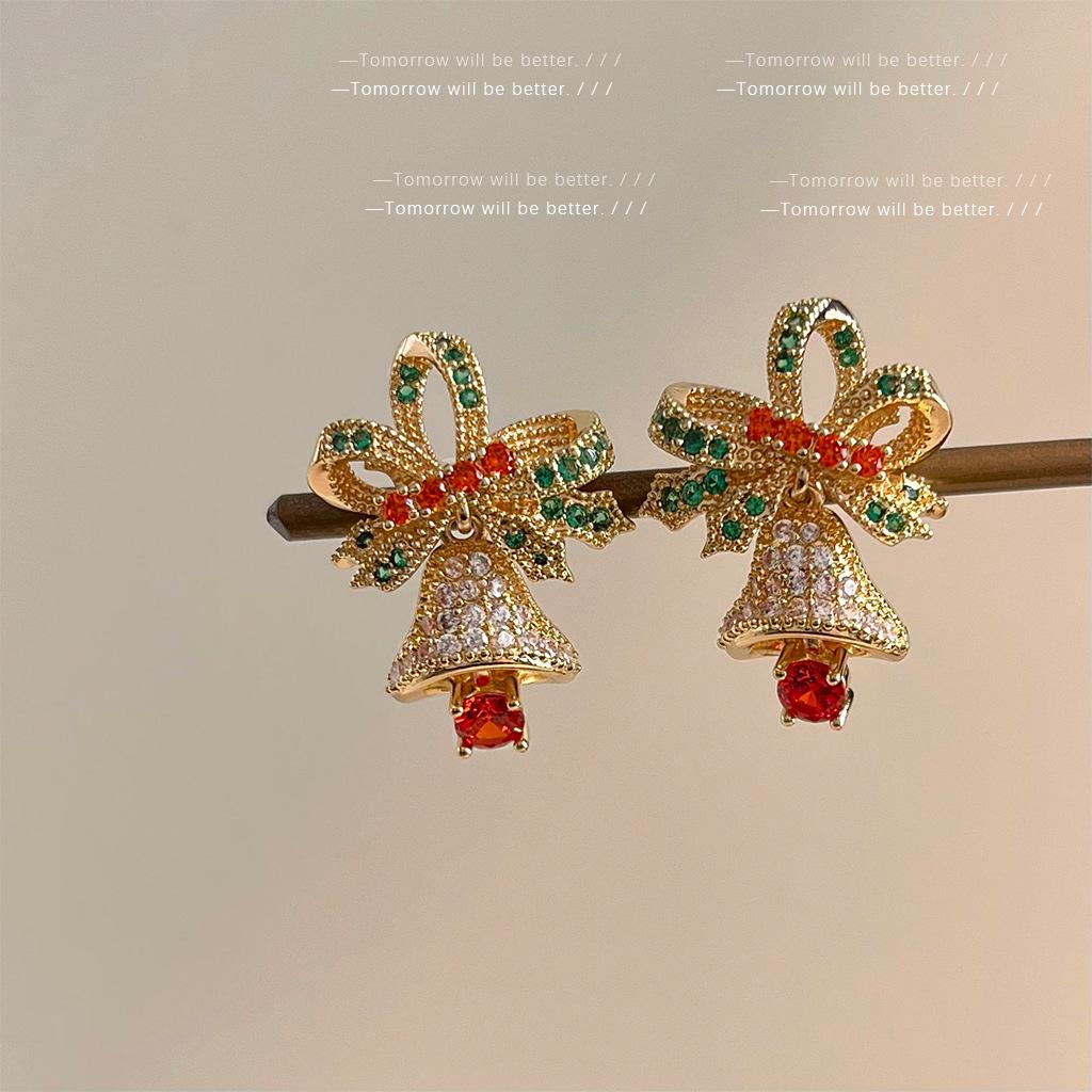 

Christmas Edition: Colorful Gem Bell Bow Zircon Studs - Retro High-End Earrings