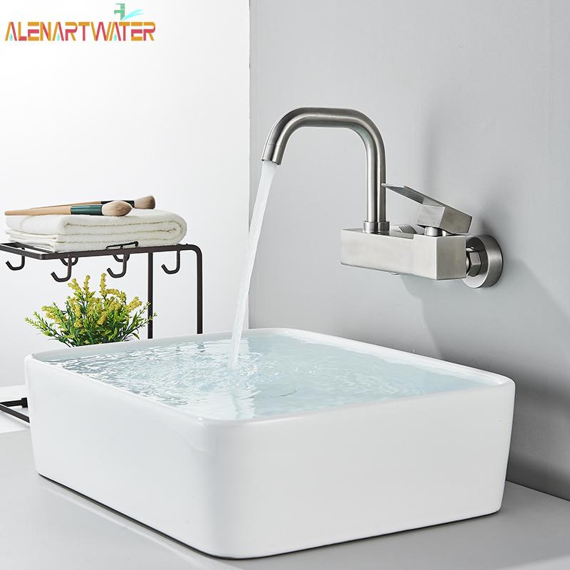 Basin Faucet Wall-mounted Sink Faucet Bathroom Single Faucet Hot and Cold Mixing Faucet Sink Universal Swivel Faucet