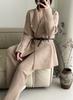 New European and American cross-border design belt, suit collar, knit cardigan, wide-leg pants, casual two-piece set