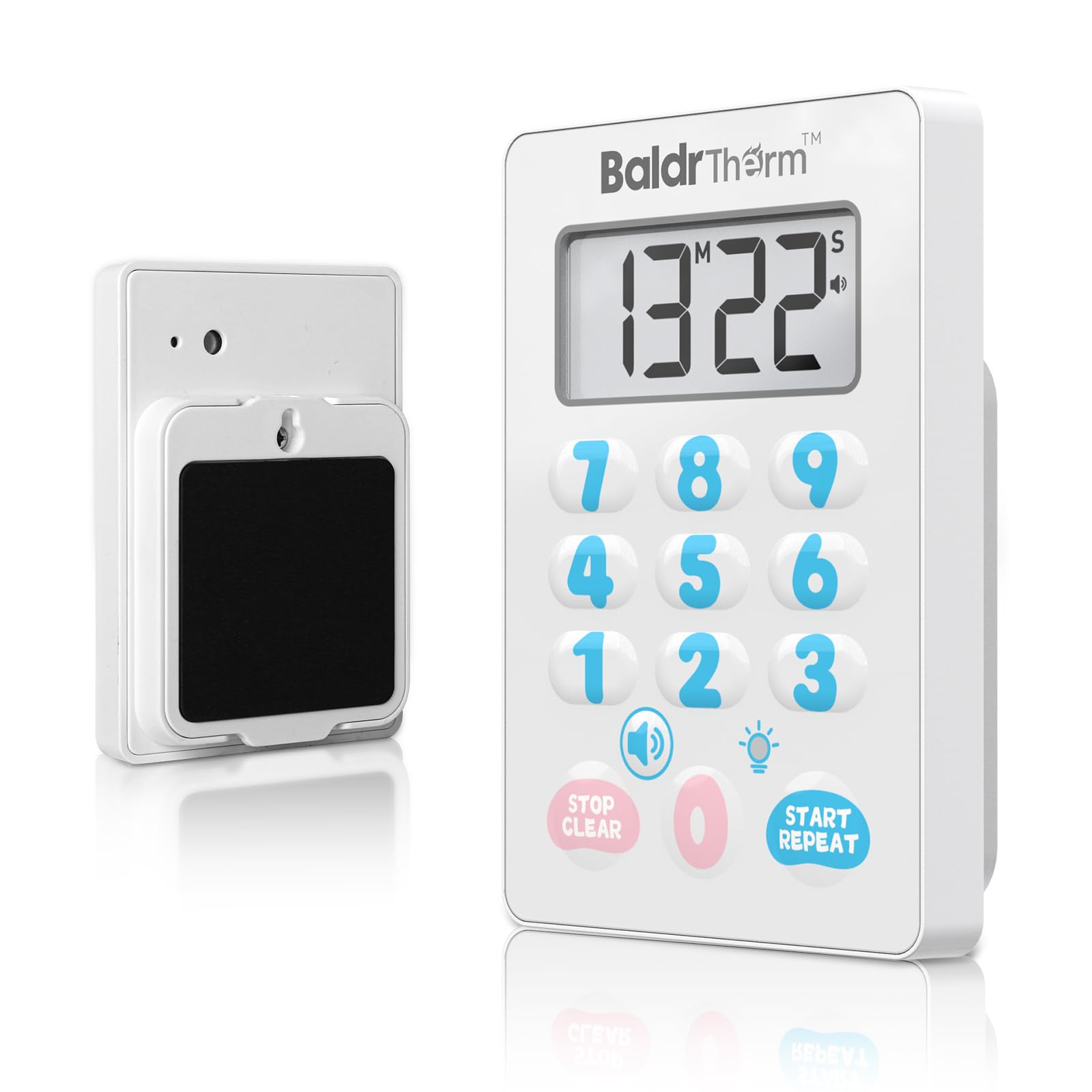 

BaldrTherm Kitchen Digital Timer with IP67 Large Loud Long Time Silent Repeat Countdown Study Sports Bath Kitchen Kids Blue Pink Timer, Magnet,