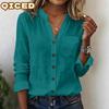 Women's Fashion Casual Solid Color Print Long Sleeve V Neck Blouses & Shirts Unique Design