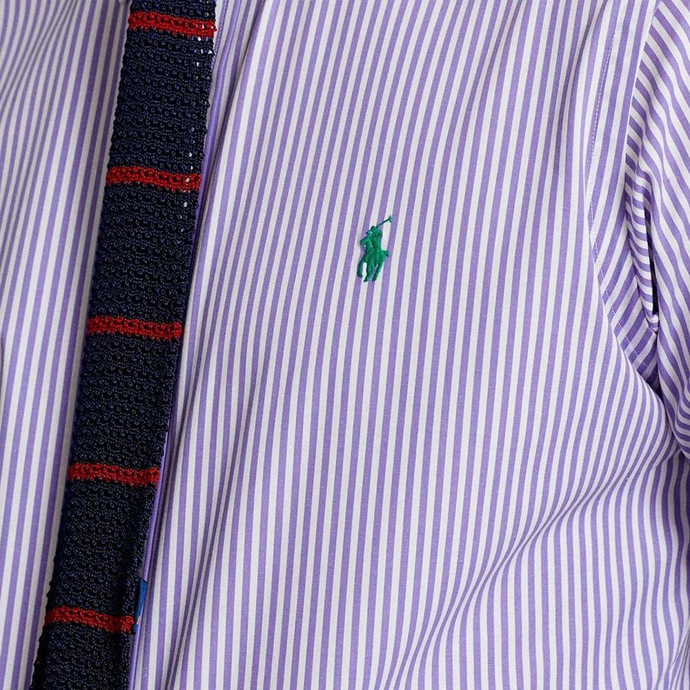 Polo Ralph Lauren FW22 Striped Square Collar Single-Breasted Long Sleeve Shirt Men Shirts Purple 710859881-005