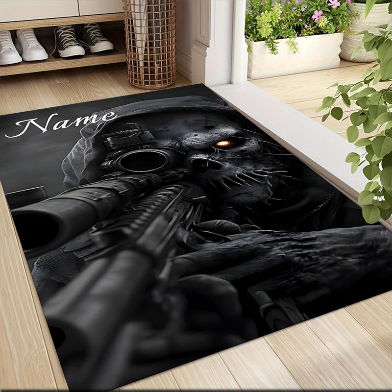 Custom Name Sniper Skull Artwork Carpet Rug Customizable Soft Washable Anti-Slip Home Living Room Sofa Mats Personalized Rug. 0909163