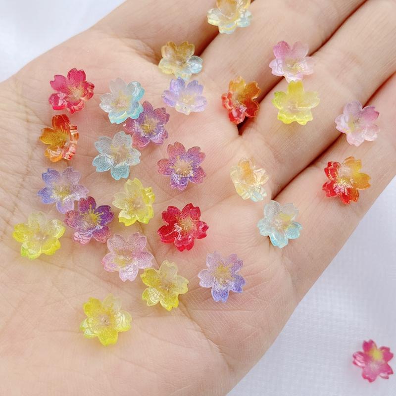 20Pcs New Cute Resin Mini Transparent Colored Flowers Series Flat Back Parts Embellishments For Hair Bows Accessories