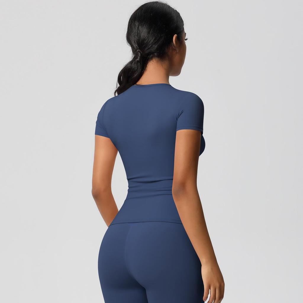 Gebürstetes Nude Slim-Fit Rundhals Yoga-Top - Kurzärmlig, Atmungsaktiv, Vielseitige Sportbekleidung