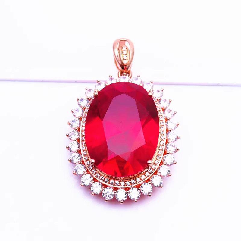 Purple Gold Plated Rose Gold Colored Gold Egg Surface Round Pendant Fashionable Princess Diana Red Stone Pendant