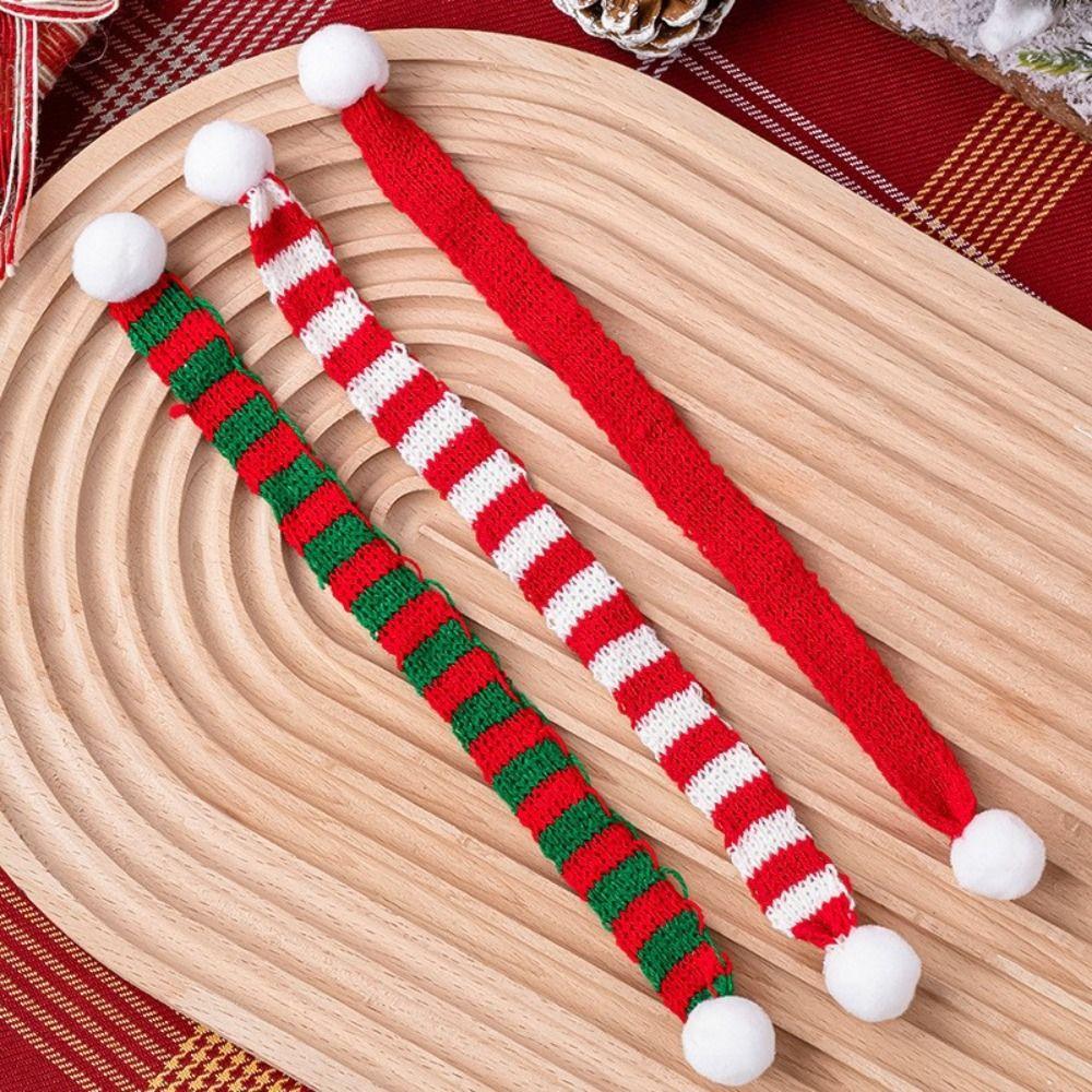 Red And White Knit Scarf Doll  Decoration Stripes Mini Knitting Scarf  Xmas Tree Ornament