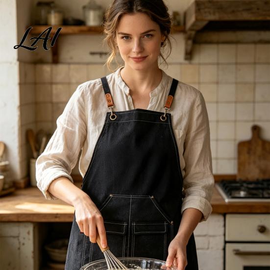 Cross Back Work Apron Waterproof Kitchen with Pockets Chef Cooking for Men Women Floral Arrangement Barista Gardening Painting Craft