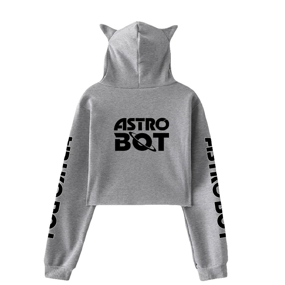 Streetwear Women Sexy Astro Bot Print Cropped Sweatshirts Oversize Loose Pullovers Spring Korean Casual Tops