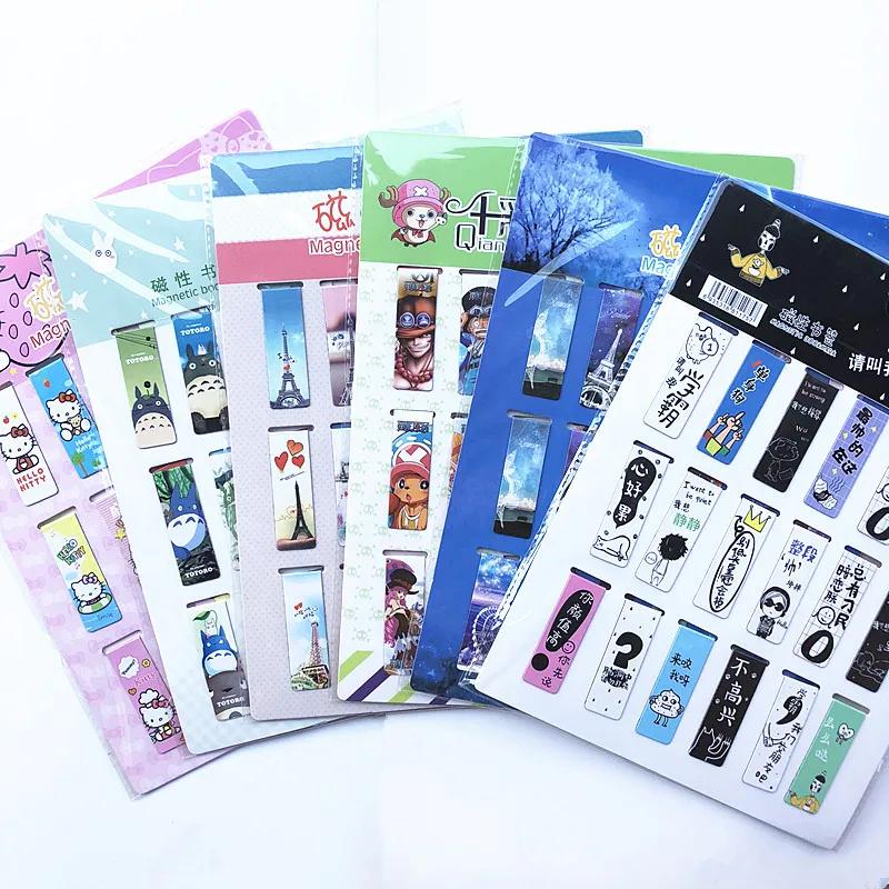 18pcs/set Colorful Cats Kawaii Flowers Magnetic Bookmarks Stars Cartoon Animal Sakura Daily Magnet Book Mark For Children Kids