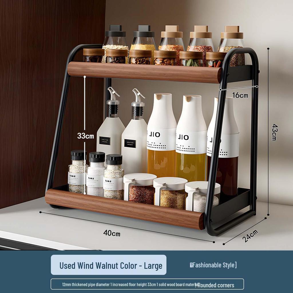 Double-Layer Kitchen Countertop Seasoning Rack for Oil, Salt, and Sauce Storage