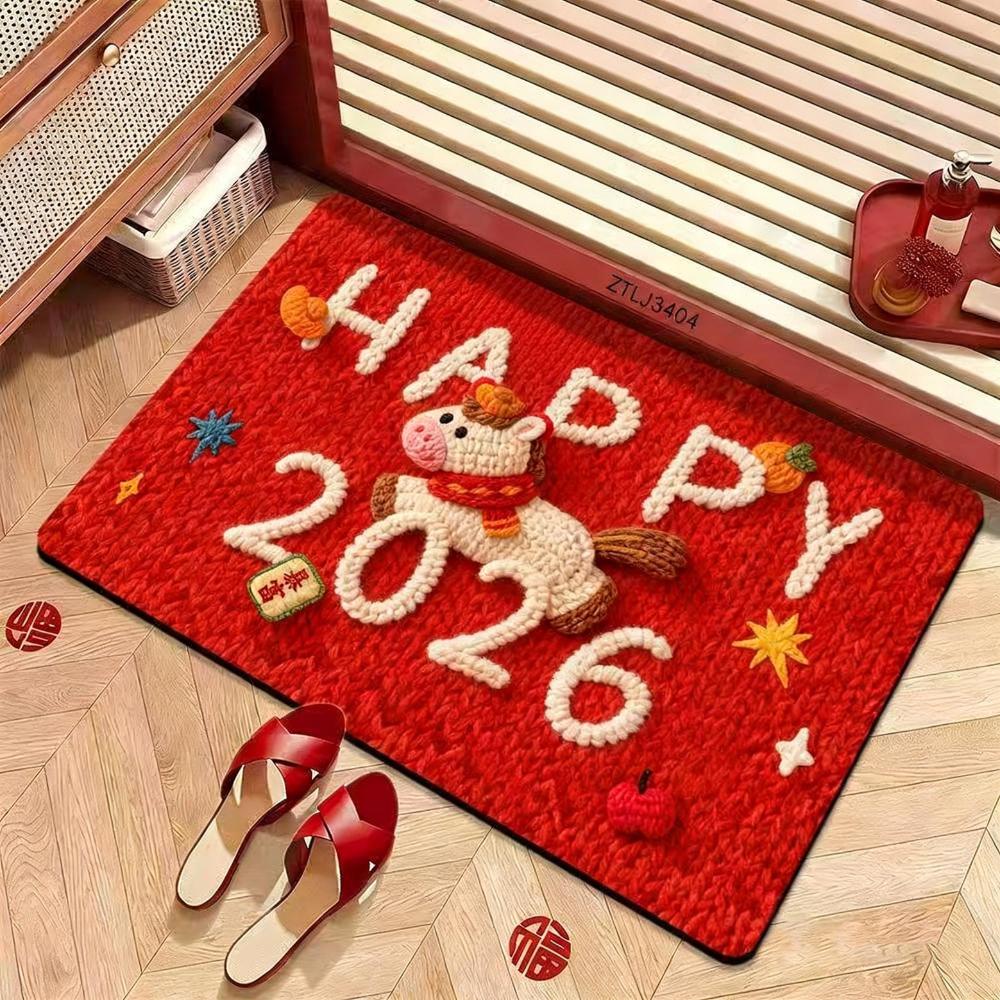 New Horse Pattern New Year Door Mat Non-slip Bath Mat Soft Water Absorption Blanket Home Decorations