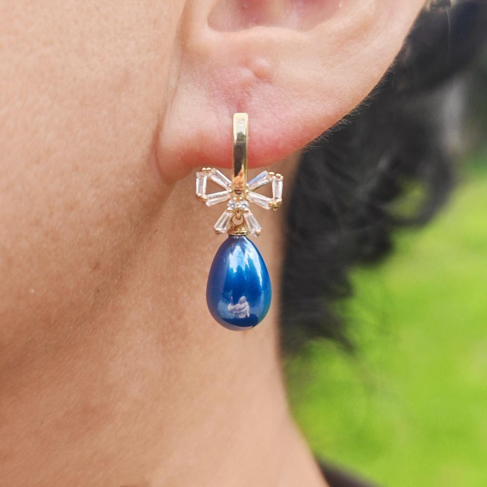 1 Pair Fashion Drop Shape Imitation Pearl Dangle Earrings For Women Cubic Zirconia Bow Tie Jewelry Wedding Accessories