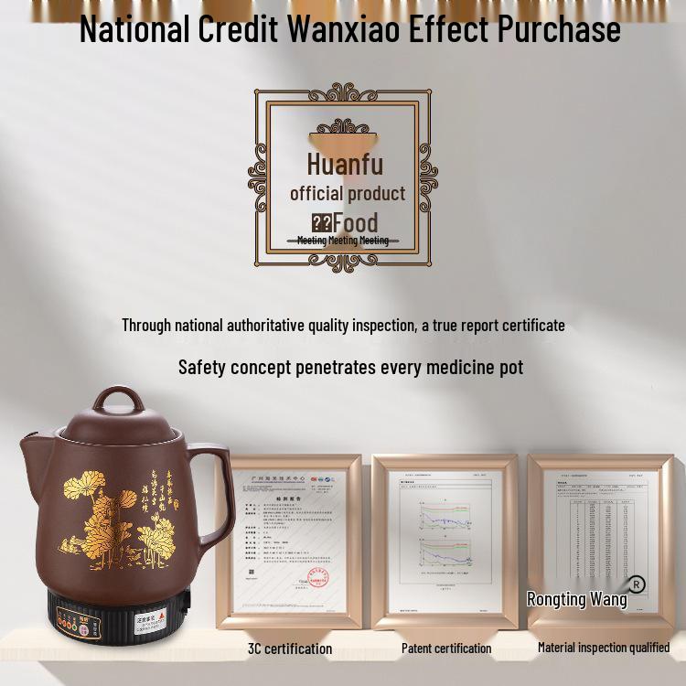 Automatischer elektrischer Abkochtopf für chinesische Medizin mit violettem Ton - Schmortopf für den Hausgebrauch.