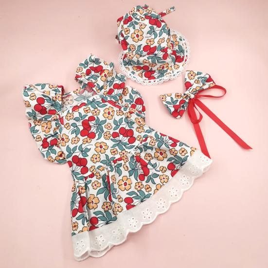 Cute Floral Pet Dress Set for Small Dogs Cats Includes Harness Hat