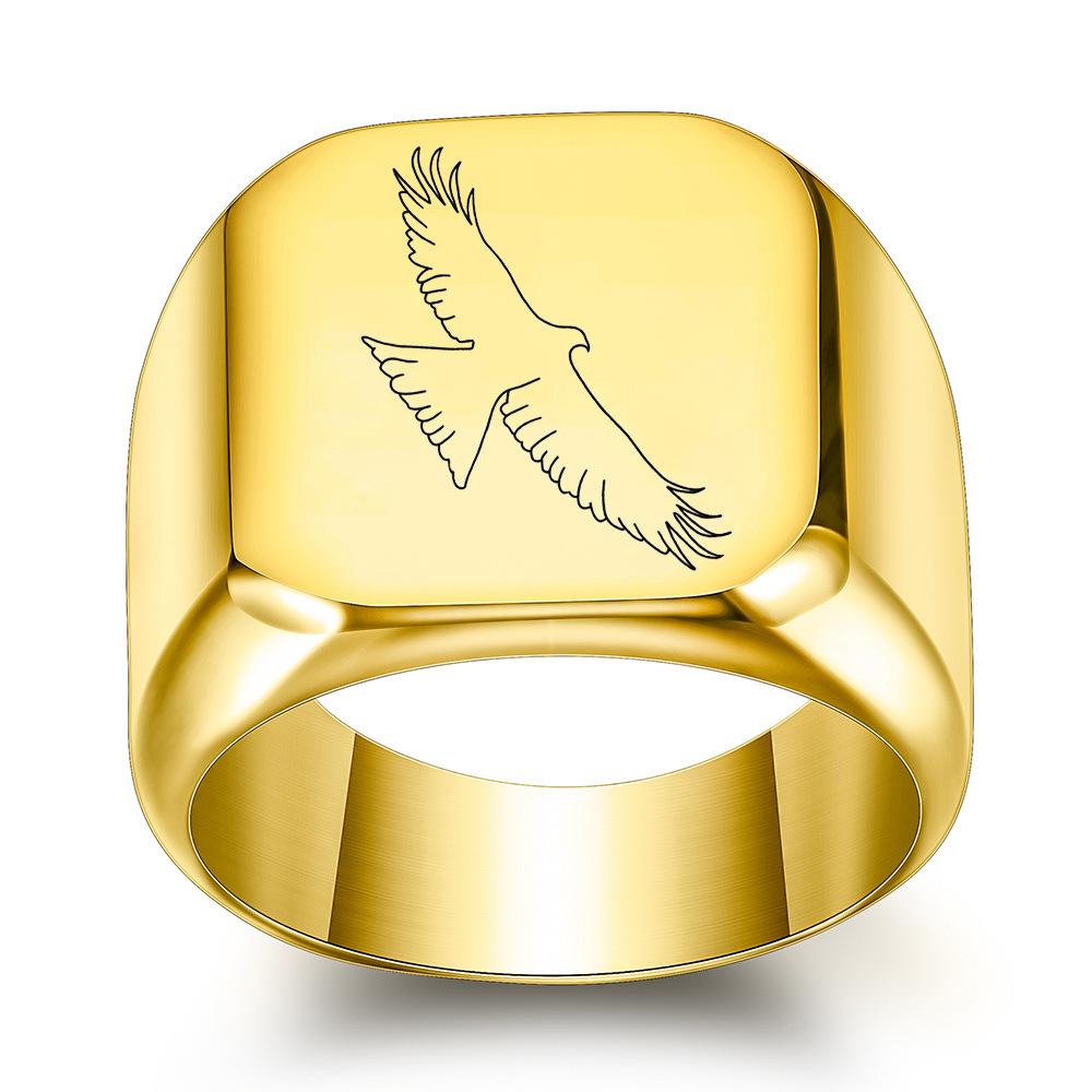 Eagle Titanium Steel Ring In European and American Creative Flying Men's Retro Punk Square 14MM Student Trendy Men Wholesale