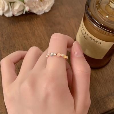 Zircon Drop Oil Flower Opening Ring Exquisite Temperament Versatile Index Finger Ring Versatile Niche High-end Jewelry