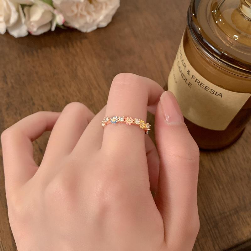 

Zircon drop oil flower opening ring exquisite temperament versatile index finger ring versatile niche high-end jewelry
