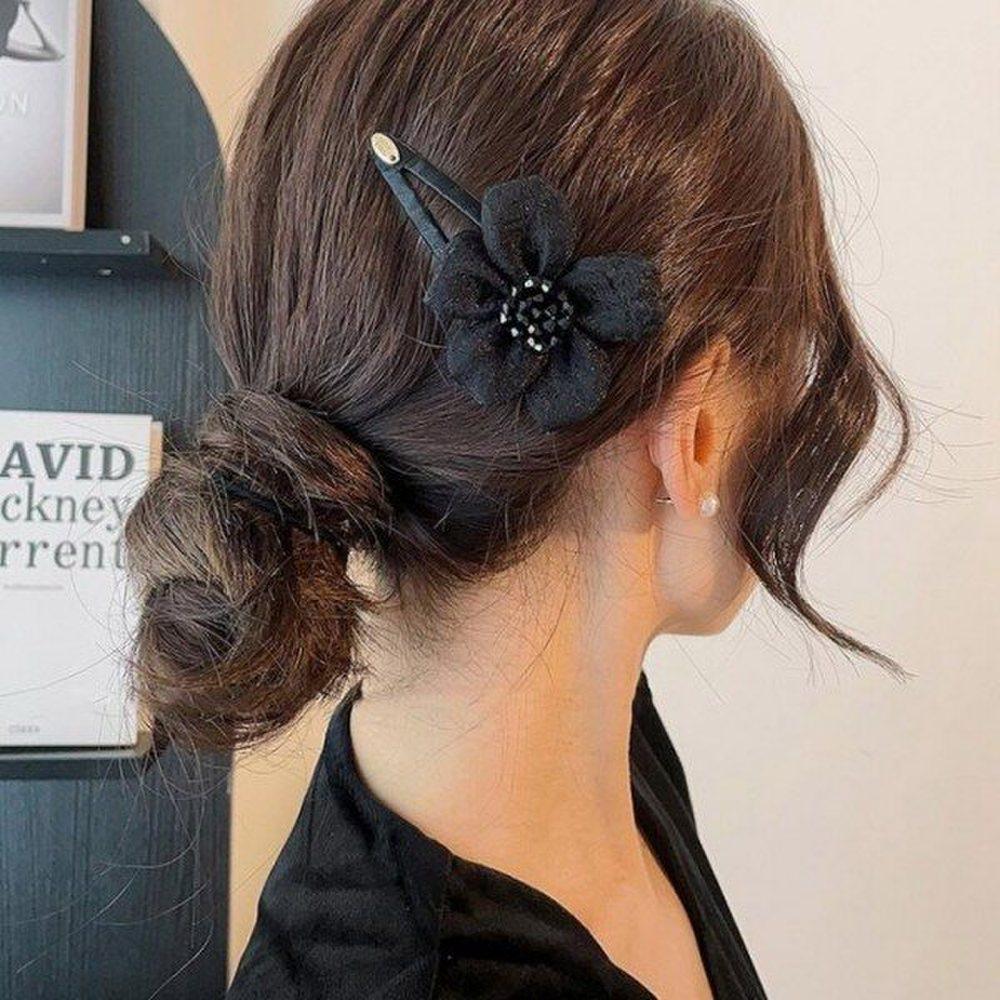 

Mno snap pin large flower pin big size flower brooch that makes your face look smaller black