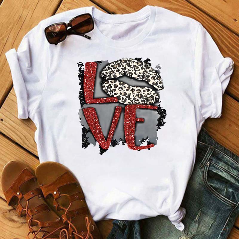 New Unisex Pink Lips Leopard Graphic T Shirt Casual Fahion Oneck Sexy Black Tees Kiss Lip Funny Girls Tshirtdrop Shipping
