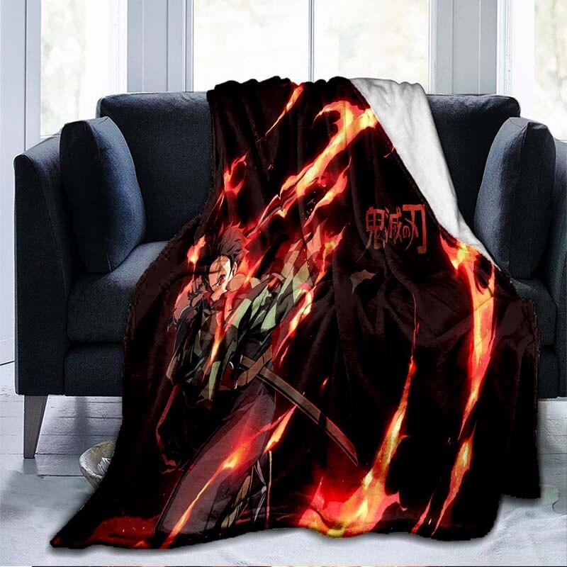 Devil's Blade Anime Home Textile Demon Slayer Kimetsu No Yaiba Kamado Tanjirou Nezuko Double Plush Lamb Down Blanket Bedding