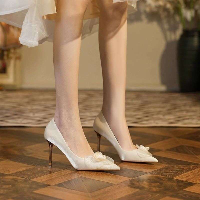 2025 French wedding shoes new bridesmaids flower wedding dress temperament two wear bridal high heels single shoes advanced