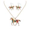 Ensemble Collier Boucles d'oreilles Pendentif Poney Arc-en-ciel Tendance avec Design Dégradé Coloré