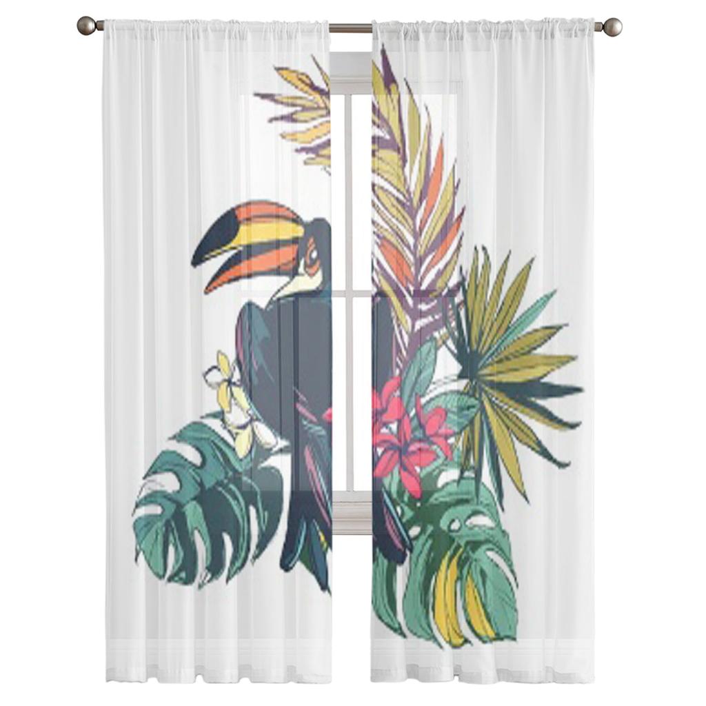 Tropical Floral Beach Palm Leaves Tropical Flowers Toucan Sheer Curtains Living Room Tulle Window Curtain Bedroom Kitchen Drapes