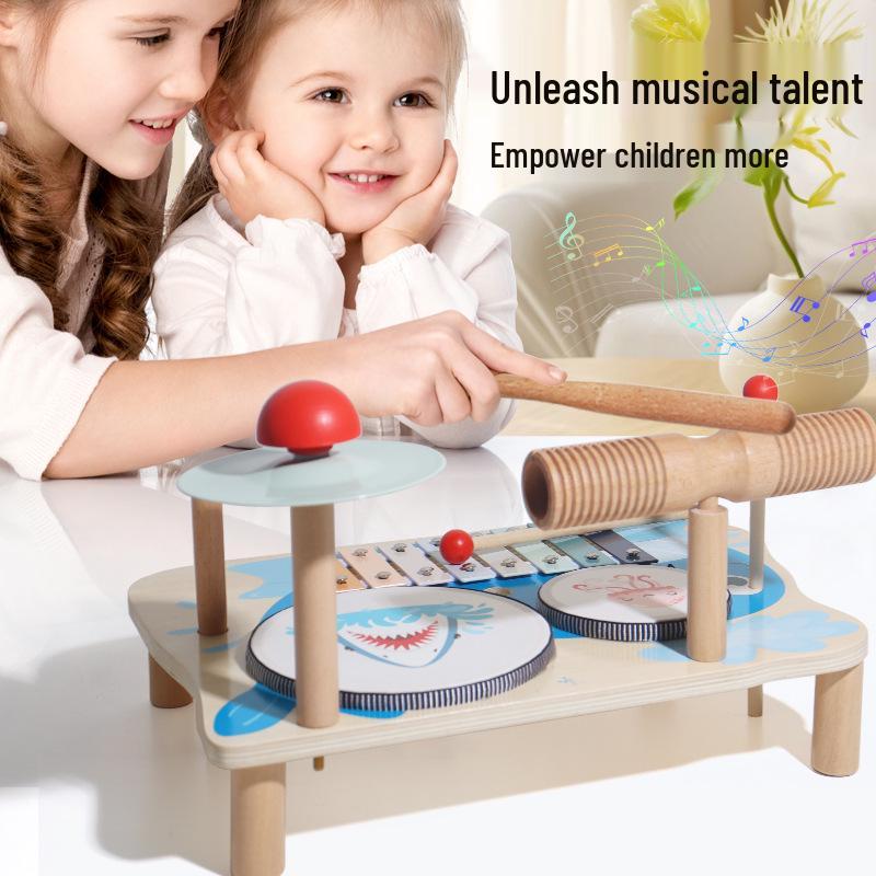 Children's Wooden Music Stand & Drum Set Montessori Xylophone Toy