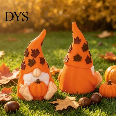 Compact Office Desk Ornaments Fall Gnome Figurine Sitting with Pumpkin & Maple Leaves 3D Printed Dwarf Autumn Party Table Accents Statue Thanksgiving