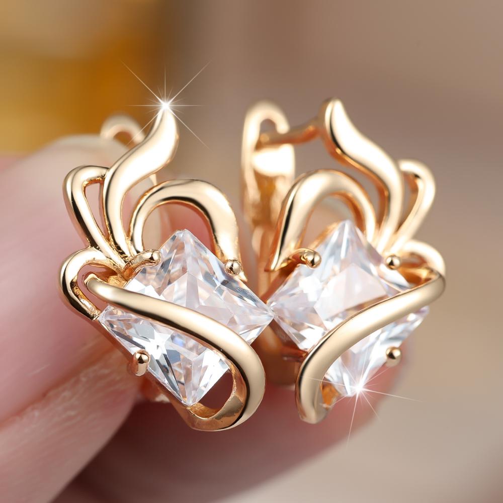 Elegant Gold Color Square Stud Earrings for Women Clear Zircon Geometric Jewelry Fashion Gift