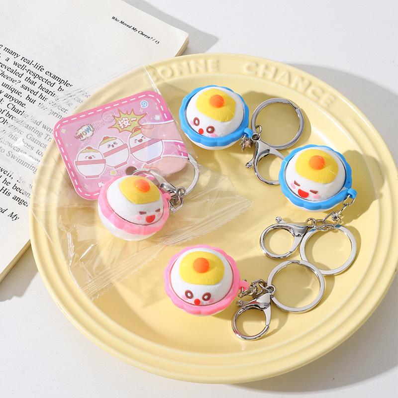 Cute Simulation Steamer Basket Baozi Button Stress Relief Keychain Pendant