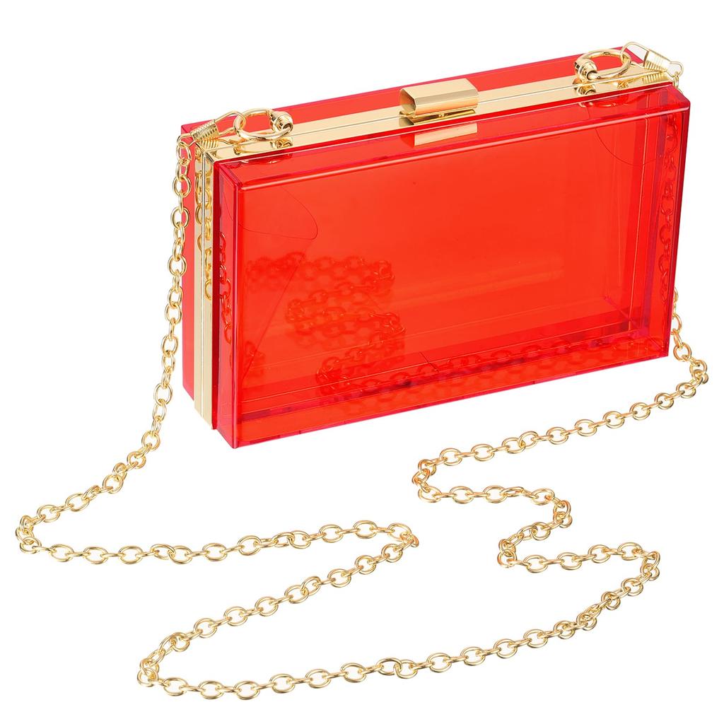 Uxcell Women's Clear Acrylic Clutch Bag, Square Acrylic Purse, Transparent Crossbody Handbag with Detachable Chain for Travel and Office Use, RedGold