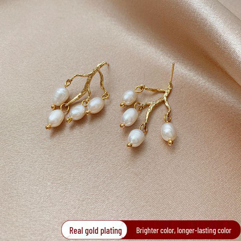 

Барочные серьги-кисточки из пресноводного жемчуга - Серебро 925 пробы, ретро-дизайн в виде ветви