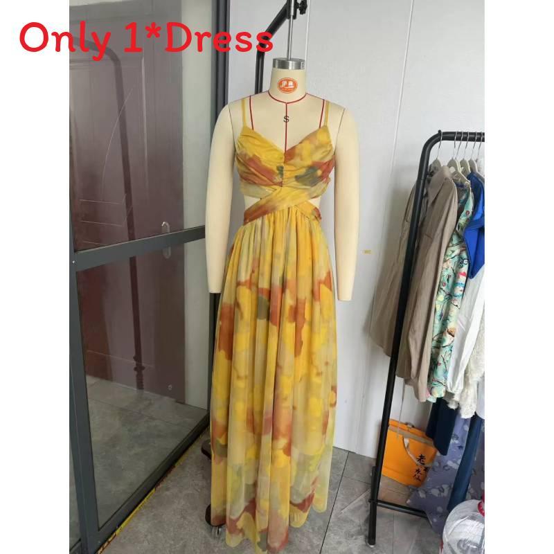 Polyester Floral Maxi Dress With Vneck Sleeveless For Summer Vacation