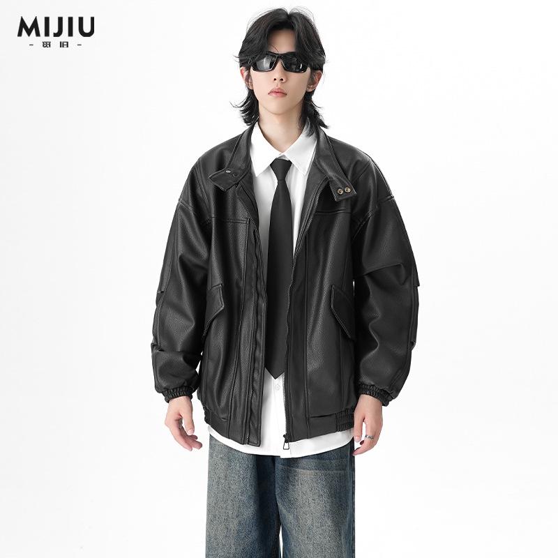

Men s Retro Leather Motorcycle Jacket - Loose Fit, Youth Style, Spring/Autumn M чорний