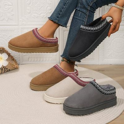 Fashion Snow Boots for Women 2024 Winter New Warm Thick-soled Heelless Fur Half Slippers Cotton Shoes Warm Boots