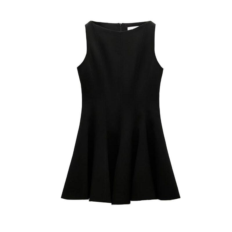 

Spring New Temperament Crew Neck Sleeveless Slim Vest Skirt Wide Swing Design Skating Dress 4043041 Black L