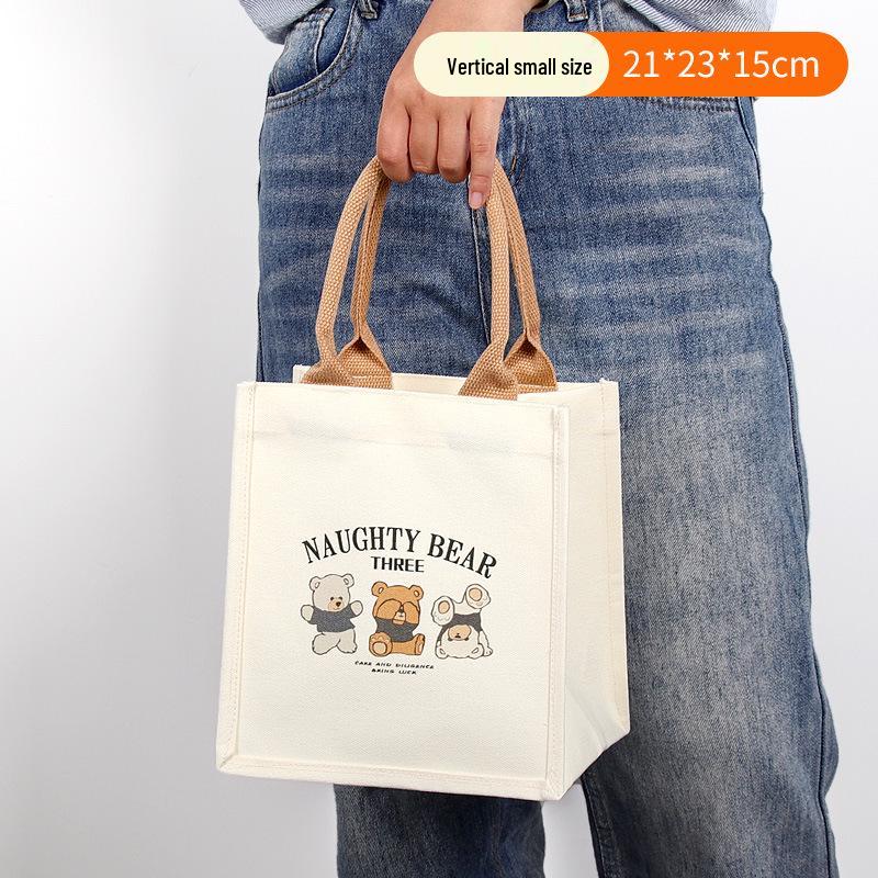 Three Bears Zippered Canvas Tote: Student and Work Portable Book Bag with Creative Design Customization