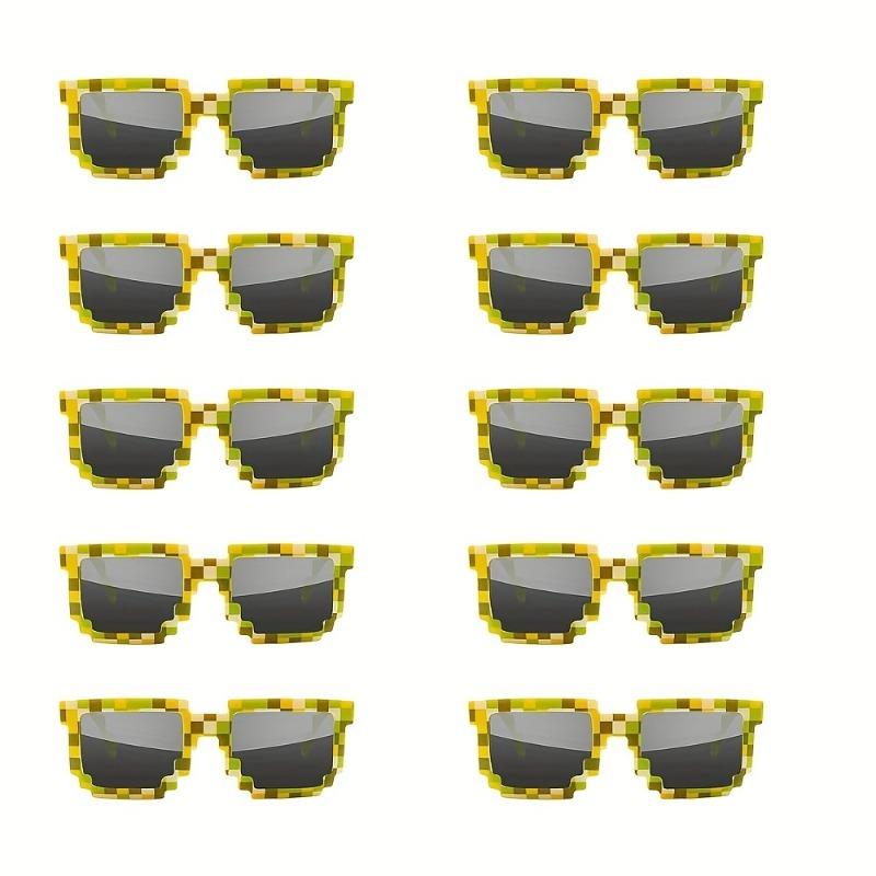 10-Pack 8-Bit Pixel Gamer Glasses, Plastic Frame Decorative Eyewear, Party Favors