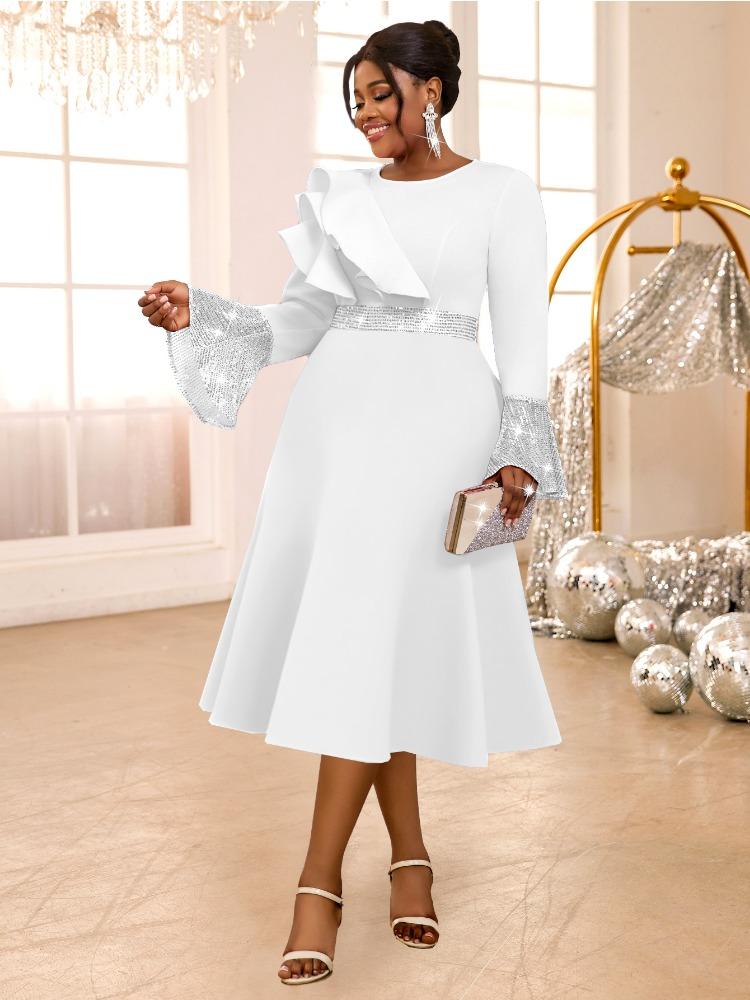 

Африканские Женские Платья А-силуэта с Плиссировкой, Блестками, Рюшами, Расклешенными Рукавами, Рождество, Гость на Свадьбе, День Рождения, Особый Случай, Вечернее Мероприятие, Новинка 4XL