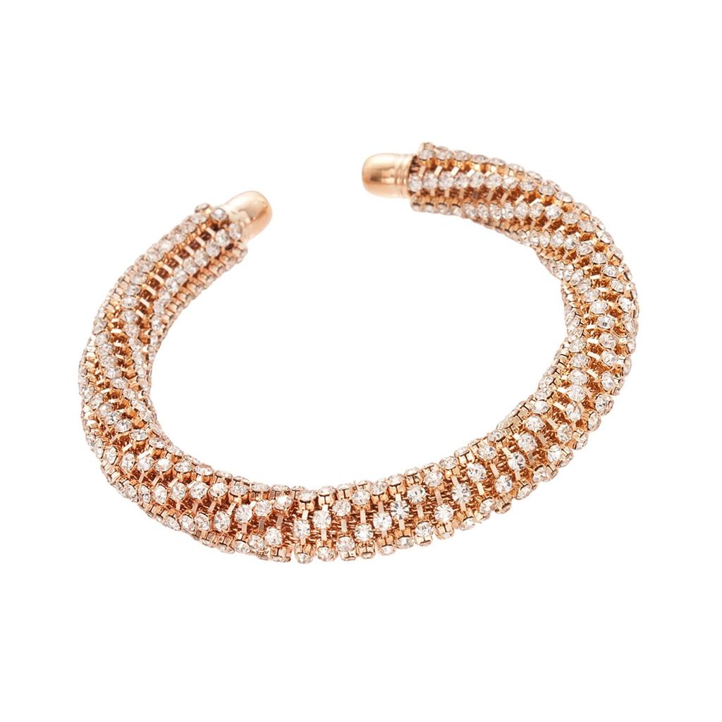Threaded Round Open Bangle Bracelet Metal Wrist Jewelry Gift Sparkling Rhinestones Design For Lady Women