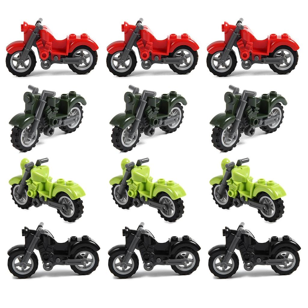 Motorcycle Blocks, Vehicle Parts, Classic Compatible, 4 Colors, 12 Units