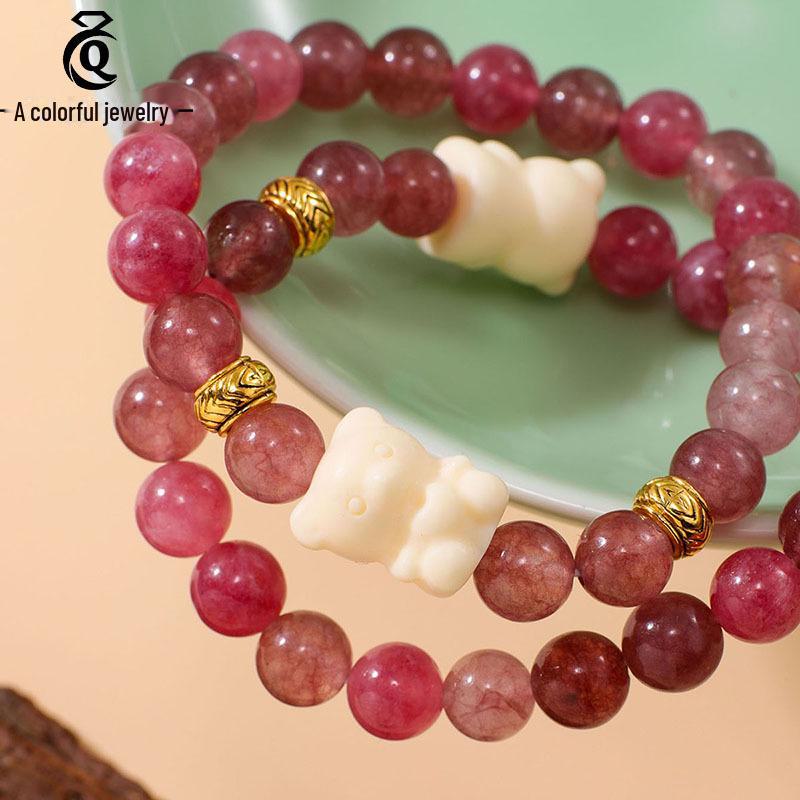 Non-Metal Strawberry Crystal Ivory Fruit Bear Bracelet for Couples