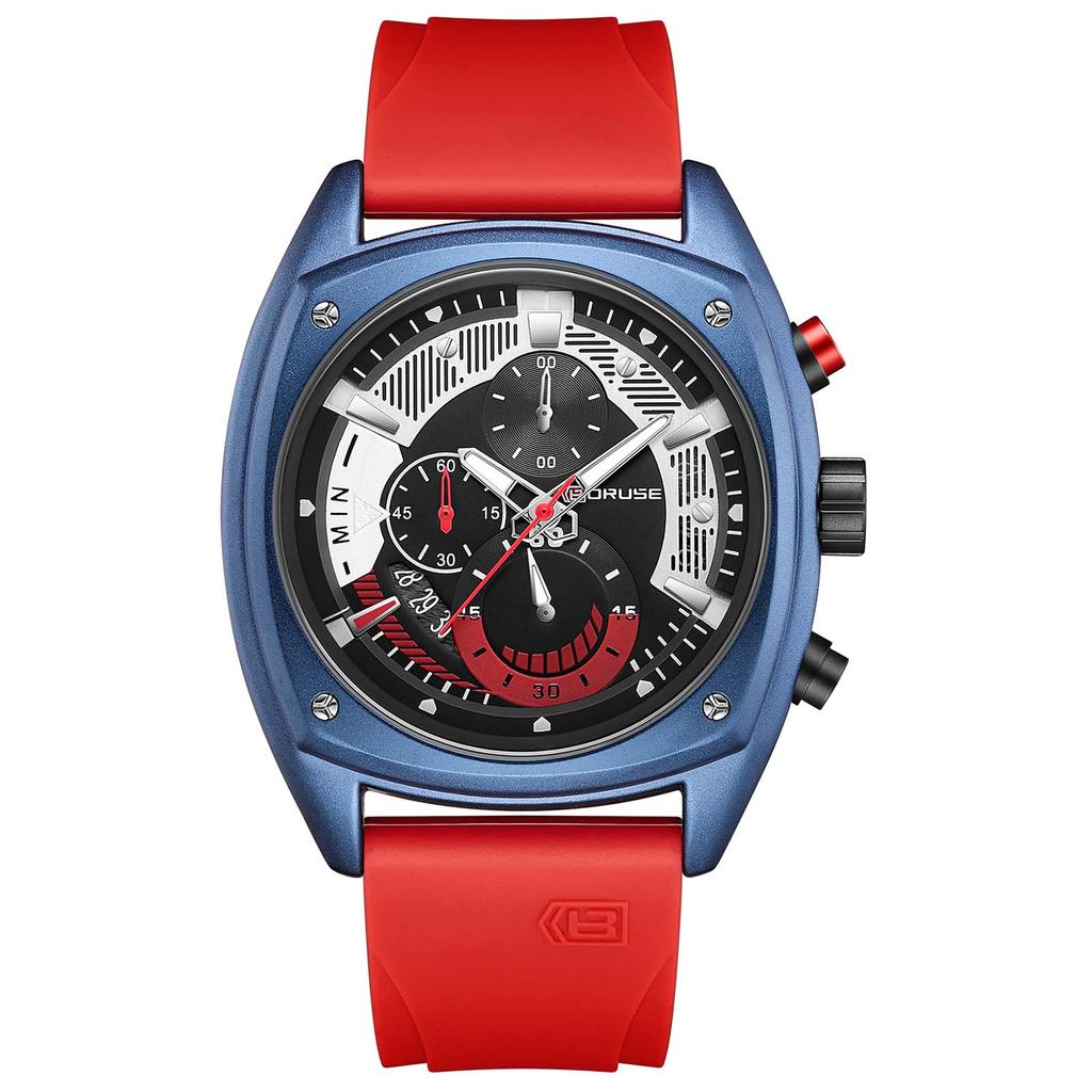 BORUSE Classic Casual Men's Watch Large Dial Sport Chronograph Quartz Watch Fashion Waterproof Calendar Men's Analog Watch with silicone strap watch