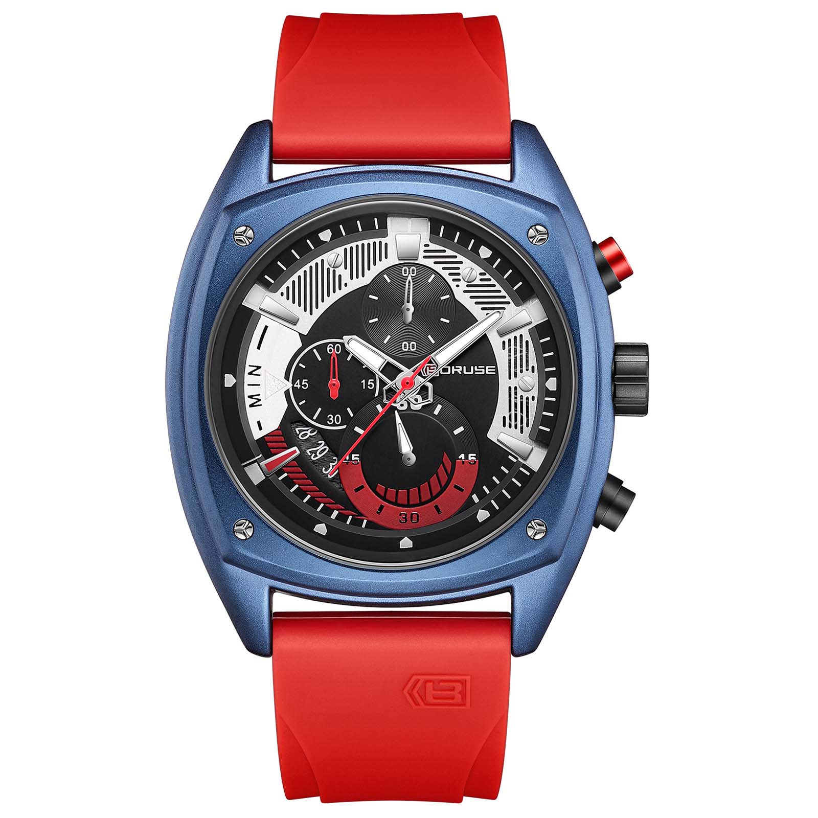 

BORUSE Классические повседневные мужские часы с большим циферблатом, спортивные кварцевые часы с хронографом, модные водонепроницаемые мужские аналоговые часы с календарем и силиконовым ремешком синий