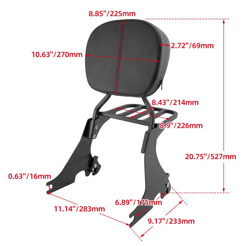 Black Motorcycle Parts Backrest Sissy Bar with Luggage Rack Rear Backrests For Harley Sportster 883 1200 X48 2004-2025