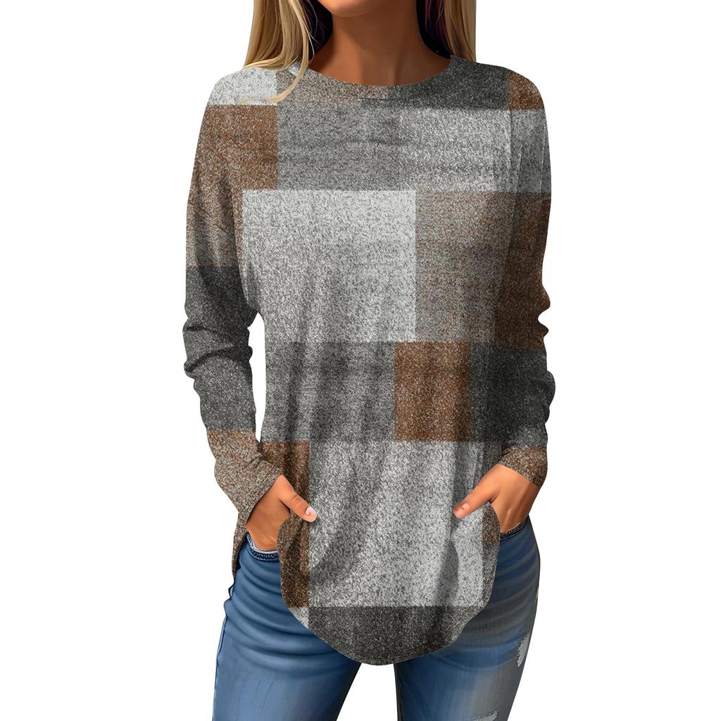 Fashion Women's Casual Long Sleeved Round Neck Printed Tops