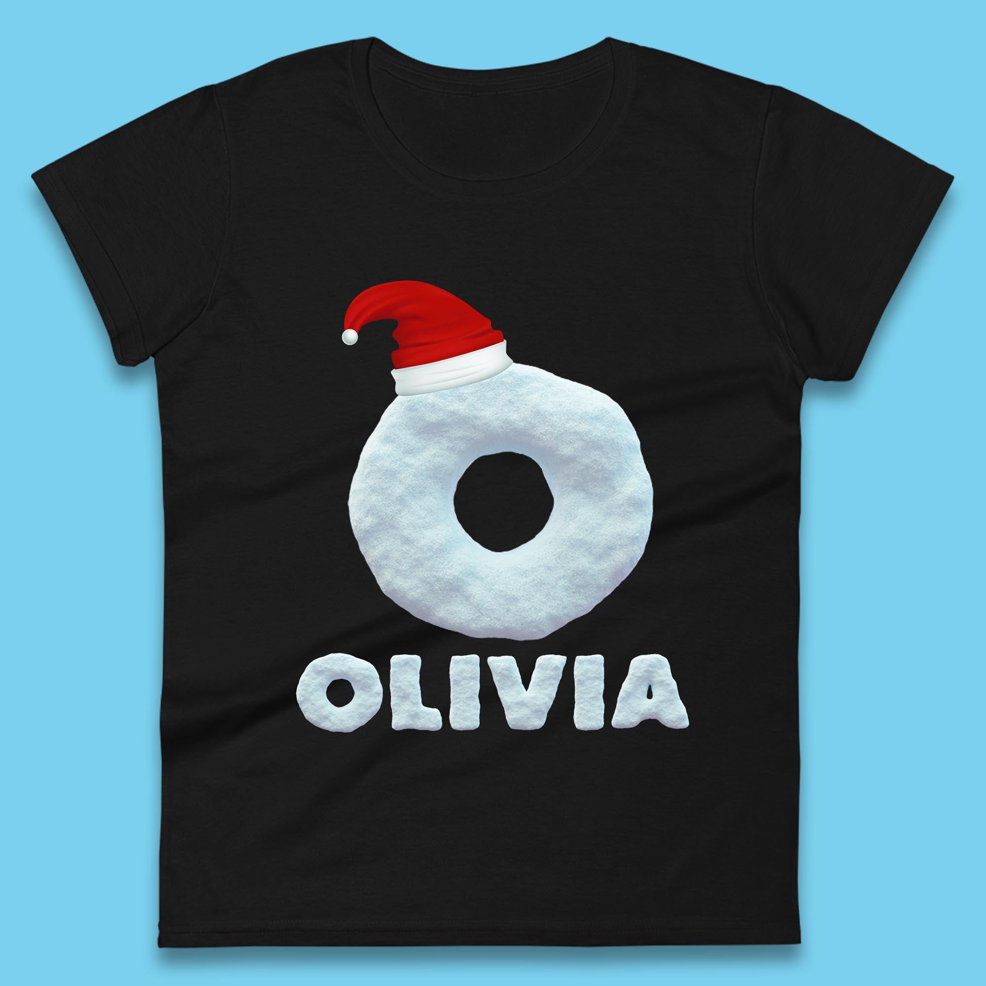 Personalised Your Name Christmas Snow Style Initial Letter Womens T Shirt Mens Tops Tees Unisex L