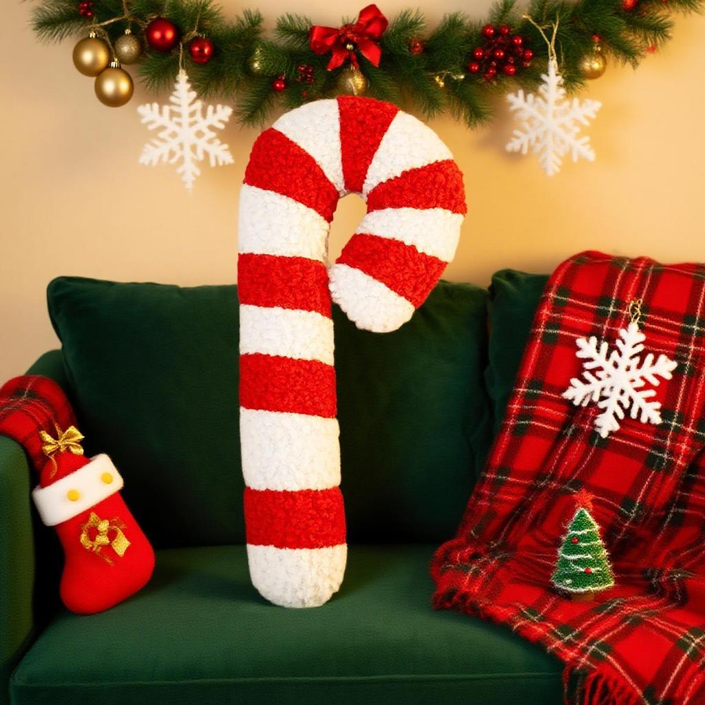 Christmas Candy Cane plush Pillow Soft Fluffy Lollipop Lumbar Pillows Sofa Plush Cushion for Bed Window Sill Living Room